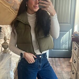 Womens green puffer vest